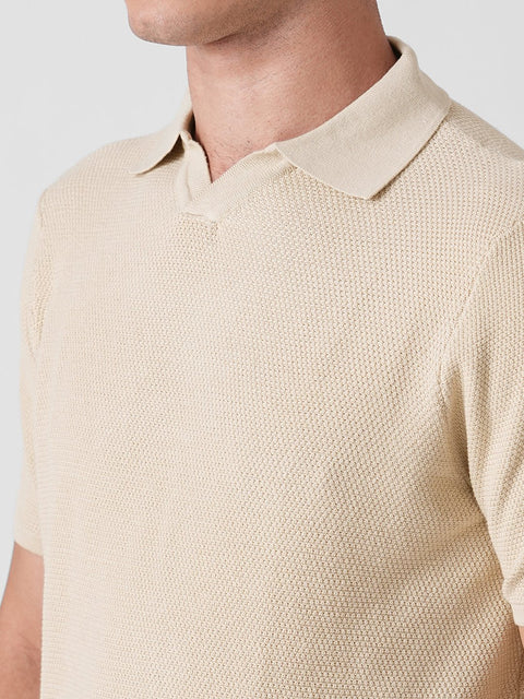 BEIGE STRUCTURED FLATKNIT POLO - T Shirt - 3IS1F0235