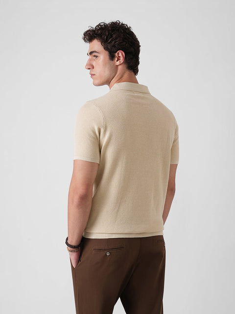 BEIGE STRUCTURED FLATKNIT POLO - T Shirt - 3IS1F0235