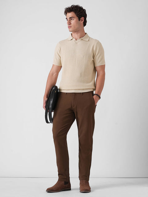 BEIGE STRUCTURED FLATKNIT POLO - T Shirt - 3IS1F0235