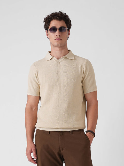 BEIGE STRUCTURED FLATKNIT POLO - T Shirt - 3IS1F0235
