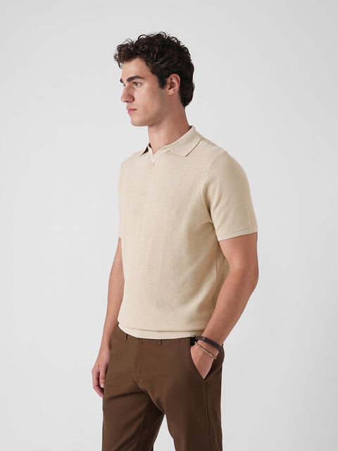 BEIGE STRUCTURED FLATKNIT POLO - T Shirt - 3IS1F0235