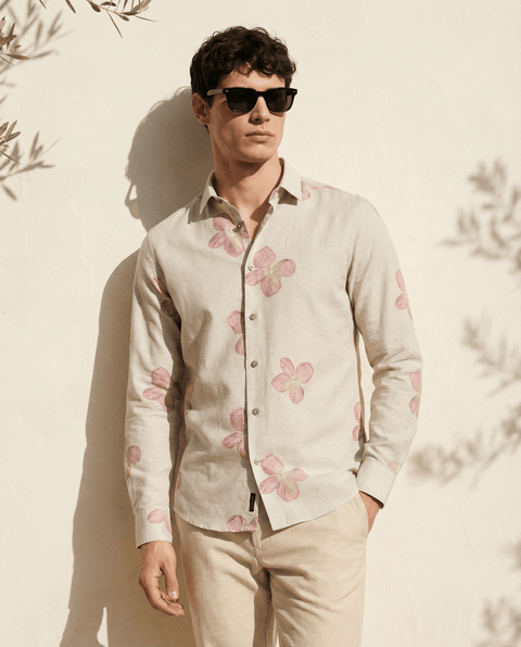 Beige Tailored Fit Floral Shirt - Shirt - 250230543