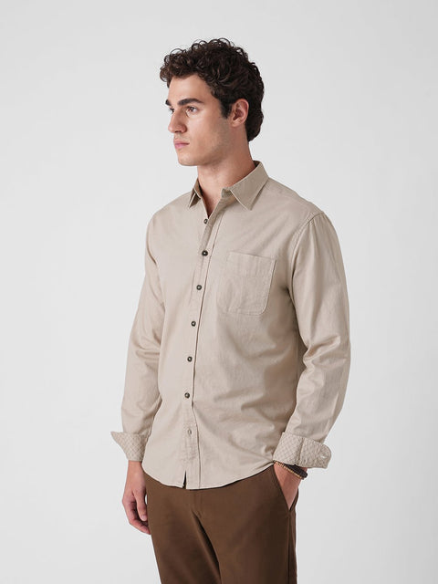 BEIGE TAILORED PLAIN DOBBY SHIRT-Shirt - 251033410