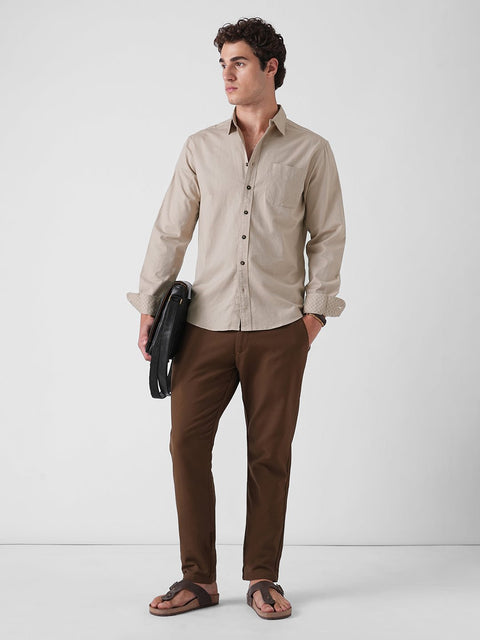 BEIGE TAILORED PLAIN DOBBY SHIRT-Shirt - 251033410