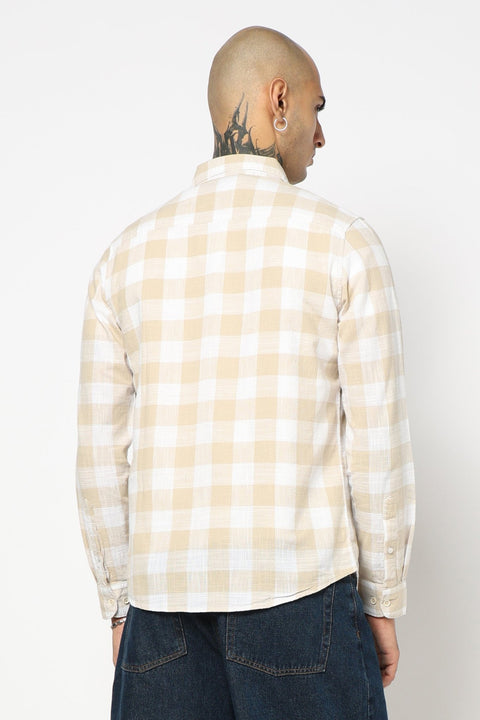 BEIGE WINDOWPANE CHECKERED SHIRT-Shirt - 250731747