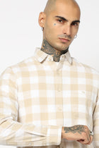 BEIGE WINDOWPANE CHECKERED SHIRT-Shirt - 250731747