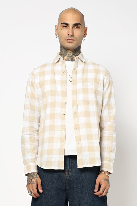 BEIGE WINDOWPANE CHECKERED SHIRT-Shirt - 250731747