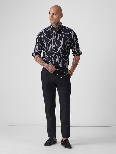 BLACK ABSTRACT PRINT DOBBY SHIRT-Shirt - 250832086