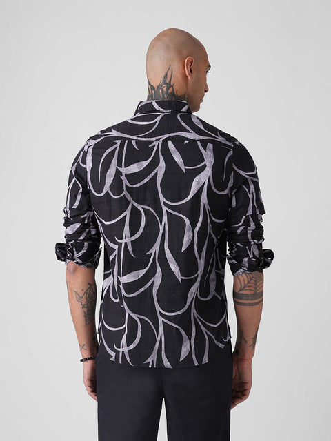 BLACK ABSTRACT PRINT DOBBY SHIRT-Shirt - 250832086