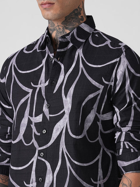 BLACK ABSTRACT PRINT DOBBY SHIRT-Shirt - 250832086
