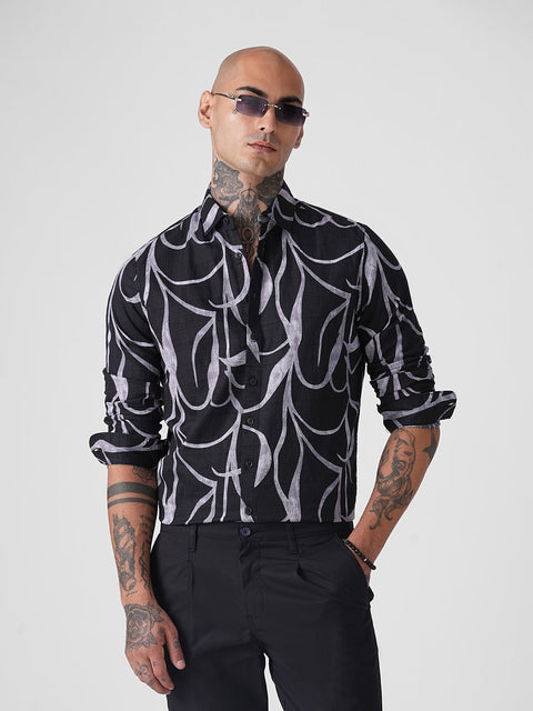 BLACK ABSTRACT PRINT DOBBY SHIRT-Shirt - 250832086