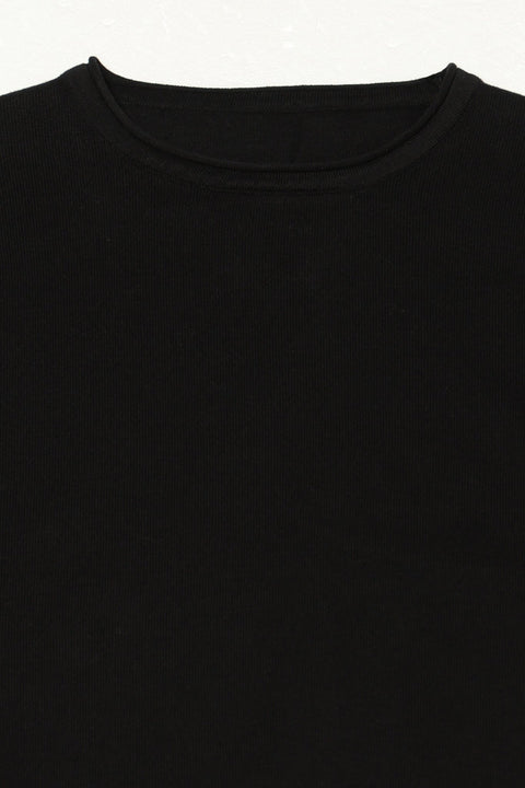 BLACK CREW NECK FLATKNIT - T Shirt - 250960243