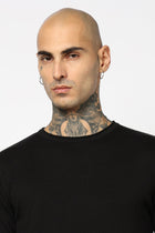 BLACK CREW NECK FLATKNIT - T Shirt - 250960243