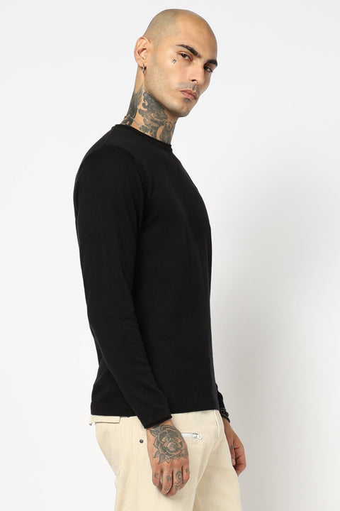BLACK CREW NECK FLATKNIT - T Shirt - 250960243