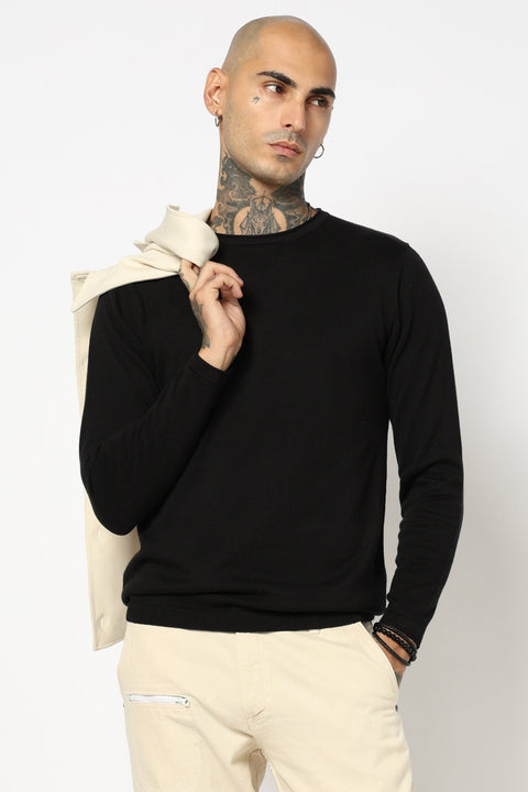 BLACK CREW NECK FLATKNIT - T Shirt - 250960243