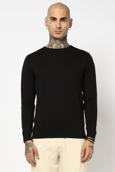 BLACK CREW NECK FLATKNIT - T Shirt - 250960243
