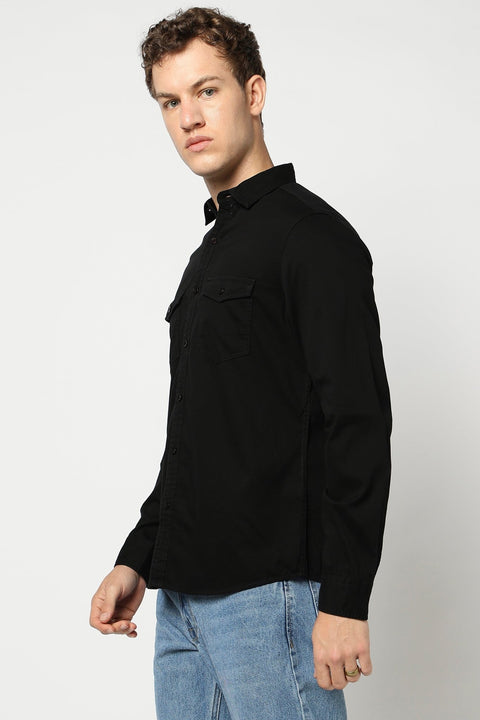 Black Double Pocket Utility Shirt - Shirts - 241229974