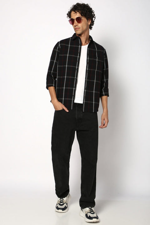 Black Full Sleeve Cotton Checks Shirt - Shirt - 241129683