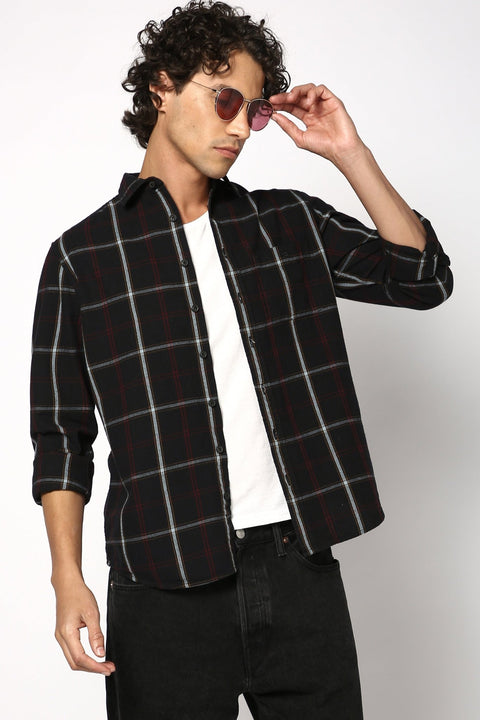 Black Full Sleeve Cotton Checks Shirt - Shirt - 241129683