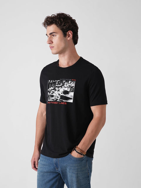 BLACK GRAPHIC ROUND NECK T - SHIRT - T Shirt - 250930896