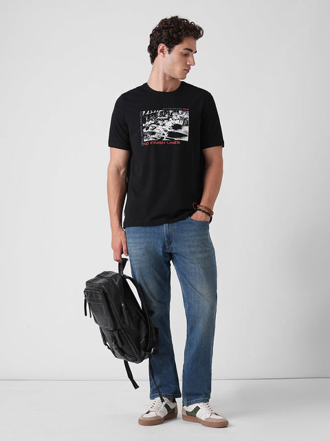 BLACK GRAPHIC ROUND NECK T - SHIRT - T Shirt - 250930896