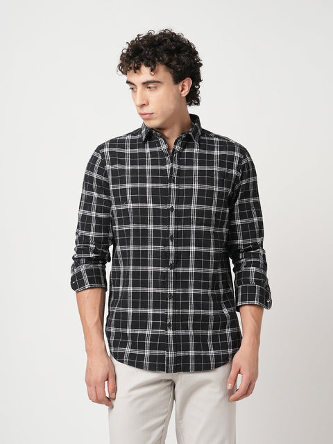 BLACK GRID SLUB COTTON SHIRT-Shirt - 251033155