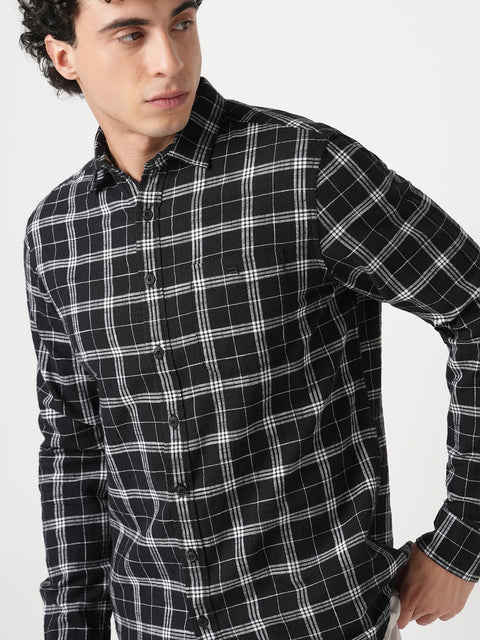 BLACK GRID SLUB COTTON SHIRT-Shirt - 251033155
