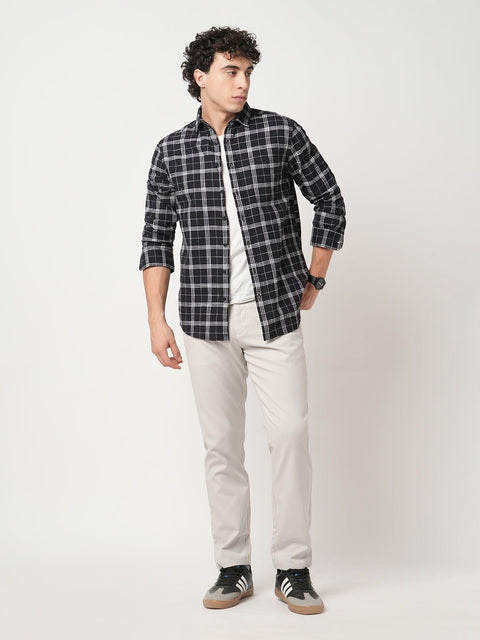 BLACK GRID SLUB COTTON SHIRT-Shirt - 251033155