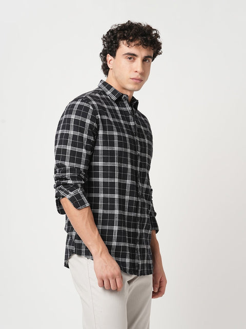 BLACK GRID SLUB COTTON SHIRT-Shirt - 251033155