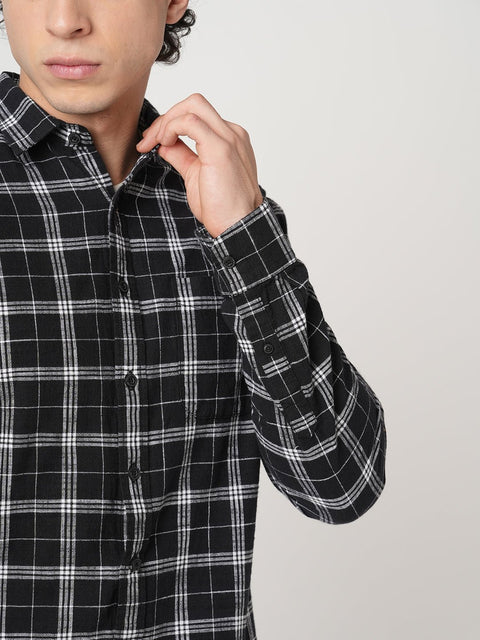 BLACK GRID SLUB COTTON SHIRT-Shirt - 251033155