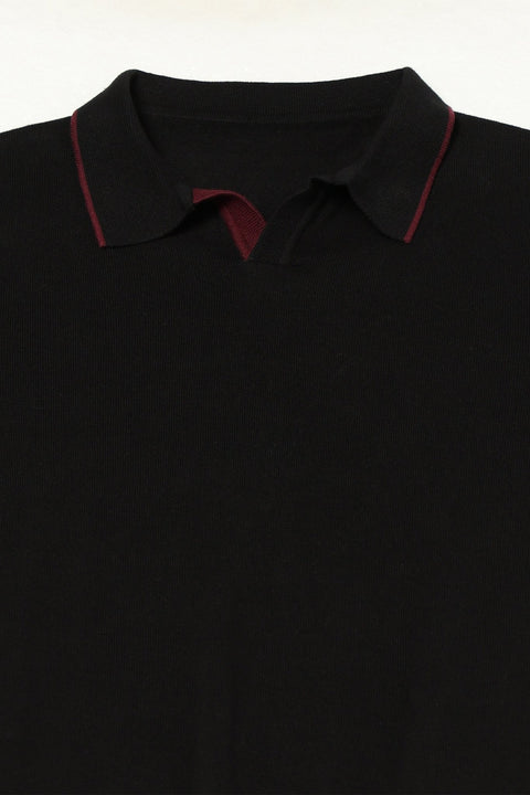 BLACK KNITTED FLATKNIT POLO - T Shirt - 250960025
