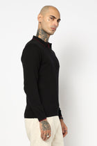 BLACK KNITTED FLATKNIT POLO - T Shirt - 250960025
