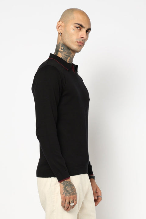 BLACK KNITTED FLATKNIT POLO - T Shirt - 250960025