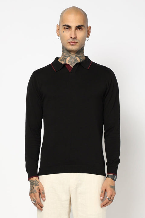 BLACK KNITTED FLATKNIT POLO - T Shirt - 250960025