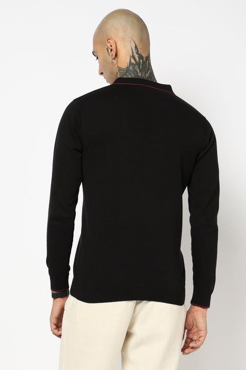 BLACK KNITTED FLATKNIT POLO - T Shirt - 250960025