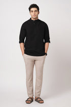 BLACK MANDARIN COLLAR KURTA - Kurta - 251134031