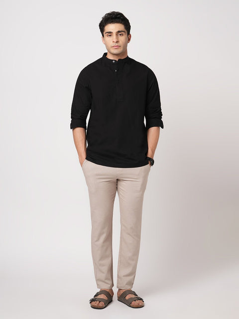 BLACK MANDARIN COLLAR KURTA - Kurta - 251134031