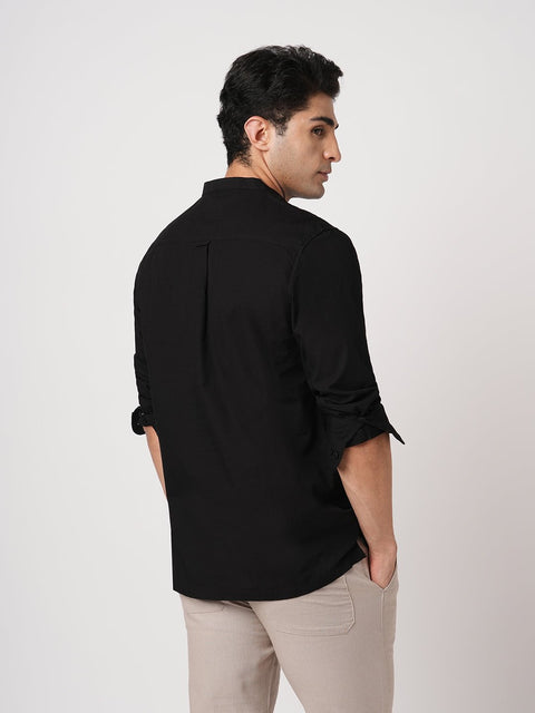 BLACK MANDARIN COLLAR KURTA - Kurta - 251134031