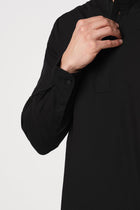 BLACK MANDARIN COLLAR KURTA - Kurta - 251134031