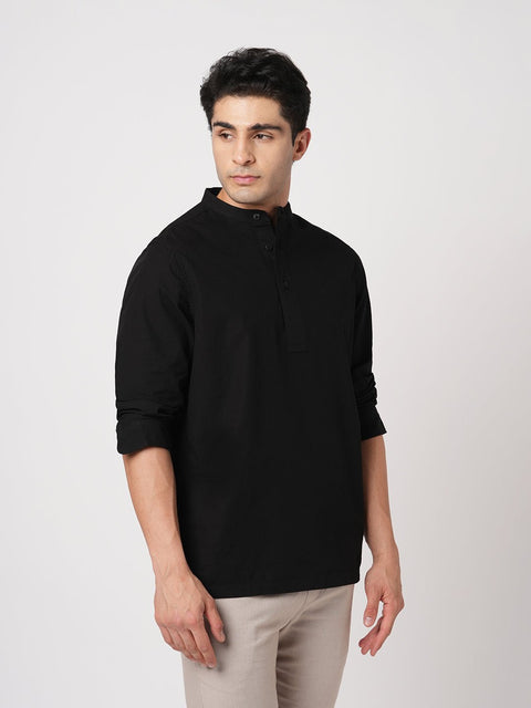 BLACK MANDARIN COLLAR KURTA - Kurta - 251134031