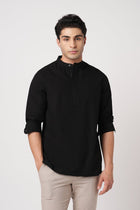 BLACK MANDARIN COLLAR KURTA - Kurta - 251134031