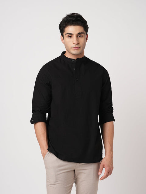 BLACK MANDARIN COLLAR KURTA - Kurta - 251134031
