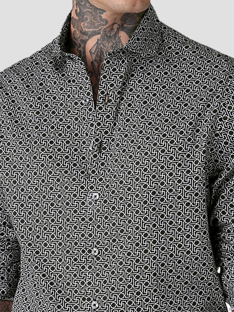 BLACK MICRO PRINT SATIN TAILORED SHIRT-Shirt - 251134136