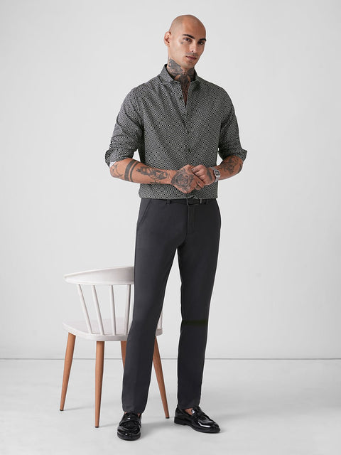 BLACK MICRO PRINT SATIN TAILORED SHIRT-Shirt - 251134136