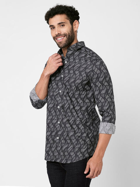 Black Overall Printed Cotton Shirt - Shirt - 230625254