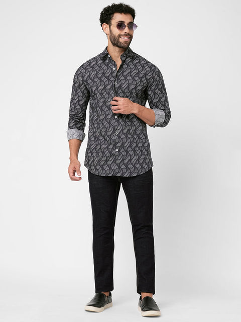 Black Overall Printed Cotton Shirt - Shirt - 230625254