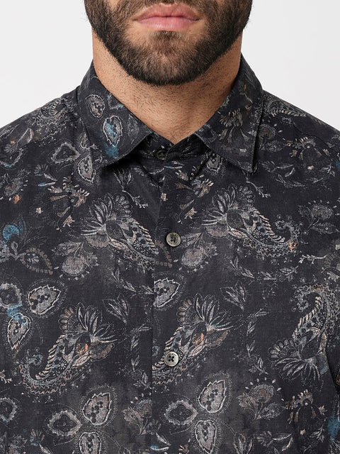 Black Overall Printed Shirt - Shirt - 230625199