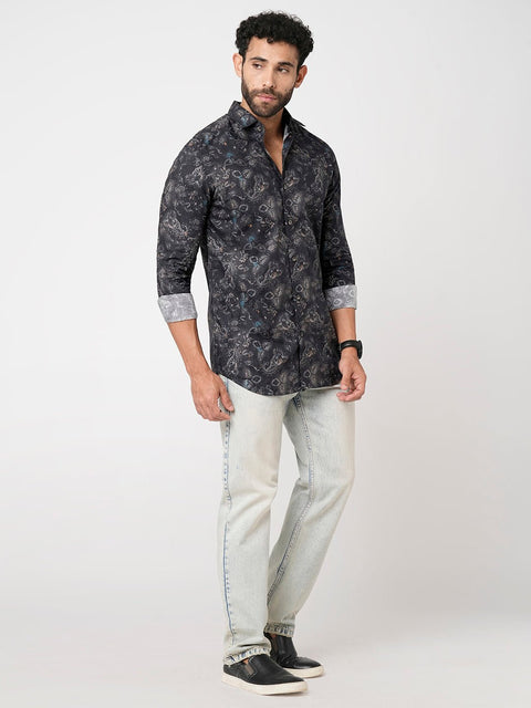 Black Overall Printed Shirt - Shirt - 230625199