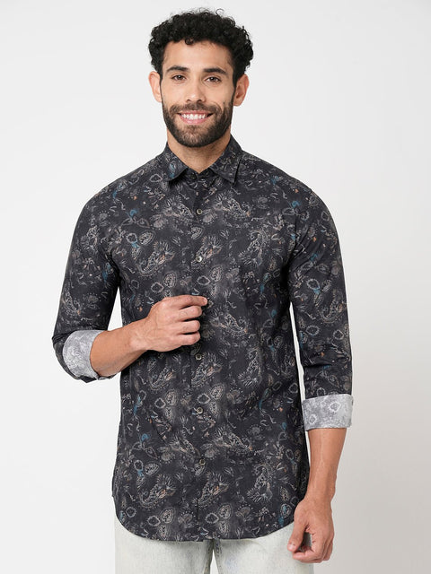 Black Overall Printed Shirt - Shirt - 230625199