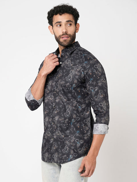 Black Overall Printed Shirt - Shirt - 230625199